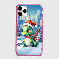 Чехол iPhone 11 Pro матовый Морозный дракон, цвет: 3D-малиновый