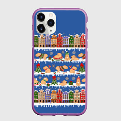 Чехол iPhone 11 Pro матовый Капибара зимой, цвет: 3D-фиолетовый