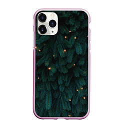Чехол iPhone 11 Pro матовый Ёлка и гирлянды, цвет: 3D-розовый