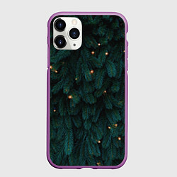 Чехол iPhone 11 Pro матовый Ёлка и гирлянды, цвет: 3D-фиолетовый