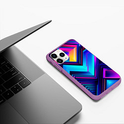 Чехол iPhone 11 Pro матовый Геометрическая неоновая абстракция, цвет: 3D-фиолетовый — фото 2
