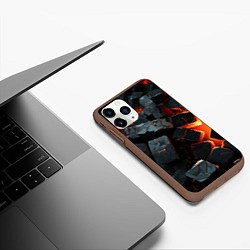 Чехол iPhone 11 Pro матовый Черные камни и плиты, цвет: 3D-коричневый — фото 2