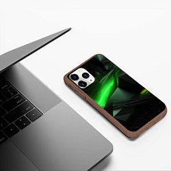 Чехол iPhone 11 Pro матовый Симметрия зеленых линий, цвет: 3D-коричневый — фото 2