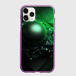 Чехол iPhone 11 Pro матовый Абстрактный зеленый шар, цвет: 3D-фиолетовый