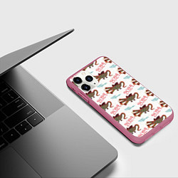 Чехол iPhone 11 Pro матовый Паттерн с русским драконом, цвет: 3D-малиновый — фото 2