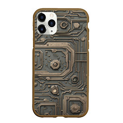 Чехол iPhone 11 Pro матовый Металлическая ржавая обшивка с микросхемами и гайк