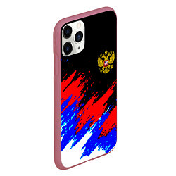 Чехол iPhone 11 Pro матовый Россия триколор герб краски, цвет: 3D-малиновый — фото 2