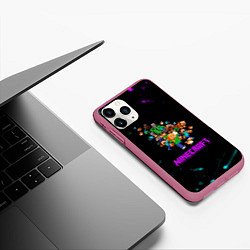 Чехол iPhone 11 Pro матовый Minecraft neon краски, цвет: 3D-малиновый — фото 2