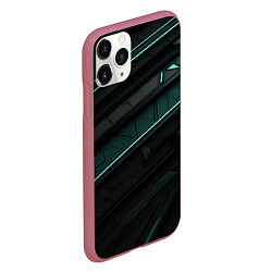 Чехол iPhone 11 Pro матовый Черные объемные полосы с бирюзовой абстракцией, цвет: 3D-малиновый — фото 2