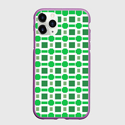 Чехол iPhone 11 Pro матовый Зелёные кирпичики и белые полосы, цвет: 3D-фиолетовый