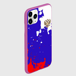 Чехол iPhone 11 Pro матовый Российский герб на триколоре, цвет: 3D-фиолетовый — фото 2
