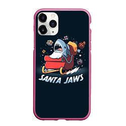 Чехол iPhone 11 Pro матовый Santa Jaws, цвет: 3D-малиновый