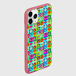 Чехол iPhone 11 Pro матовый Сердца и квадраты абстракция, цвет: 3D-малиновый — фото 2