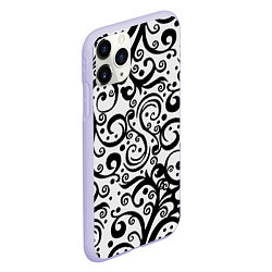 Чехол iPhone 11 Pro матовый Чёрный кружевной узор, цвет: 3D-светло-сиреневый — фото 2