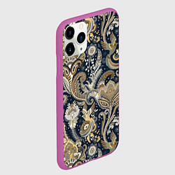 Чехол iPhone 11 Pro матовый Индийские этнические узоры пейсли, цвет: 3D-фиолетовый — фото 2