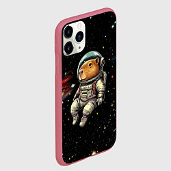 Чехол iPhone 11 Pro матовый Капибара бравый космонавт - фантазия, цвет: 3D-малиновый — фото 2