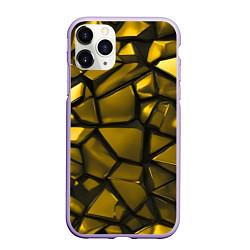 Чехол iPhone 11 Pro матовый Золотые хромированные осколки, цвет: 3D-светло-сиреневый