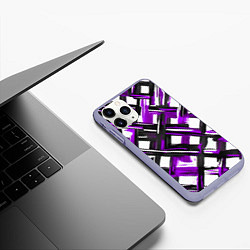 Чехол iPhone 11 Pro матовый Фиолетовые и чёрные мазки, цвет: 3D-светло-сиреневый — фото 2