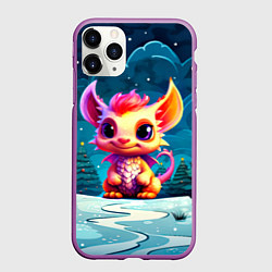 Чехол iPhone 11 Pro матовый Маленький пушистый дракошка, цвет: 3D-фиолетовый