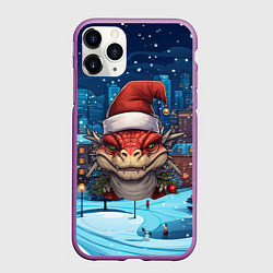 Чехол iPhone 11 Pro матовый Новогодний дракон 2024 зимний пейзаж, цвет: 3D-фиолетовый