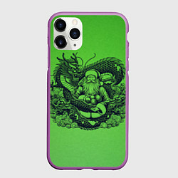 Чехол iPhone 11 Pro матовый Дракон и Дед Мороз азиат, цвет: 3D-фиолетовый