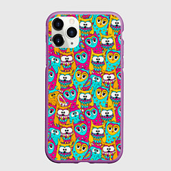 Чехол iPhone 11 Pro матовый Разноцветные совы, цвет: 3D-фиолетовый