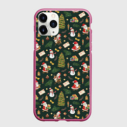 Чехол iPhone 11 Pro матовый Новогодняя встреча, цвет: 3D-малиновый