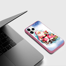 Чехол iPhone 11 Pro матовый Акварельный ретро Санта Клаус, цвет: 3D-малиновый — фото 2