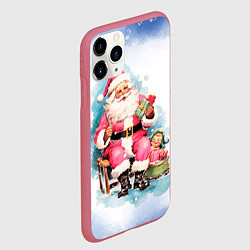 Чехол iPhone 11 Pro матовый Акварельный ретро Санта Клаус, цвет: 3D-малиновый — фото 2