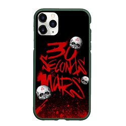 Чехол iPhone 11 Pro матовый Thirty seconds to mars skulls, цвет: 3D-темно-зеленый