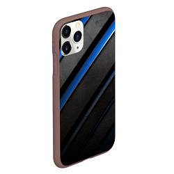 Чехол iPhone 11 Pro матовый Black blue lines, цвет: 3D-коричневый — фото 2
