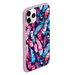 Чехол iPhone 11 Pro матовый Экзотические перья разноцветные, цвет: 3D-розовый — фото 2