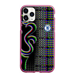 Чехол iPhone 11 Pro матовый Chelsea fc glitch, цвет: 3D-малиновый