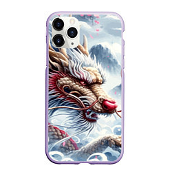 Чехол iPhone 11 Pro матовый Свирепый японский дракон - искусство, цвет: 3D-светло-сиреневый