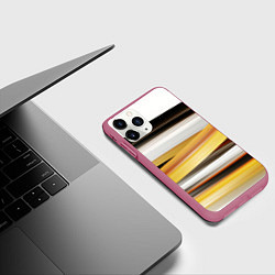 Чехол iPhone 11 Pro матовый Черные белые желтые полосы, цвет: 3D-малиновый — фото 2