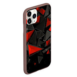 Чехол iPhone 11 Pro матовый Черные и красные треугольные частицы, цвет: 3D-коричневый — фото 2