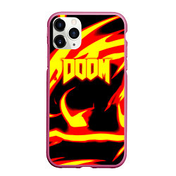 Чехол iPhone 11 Pro матовый Doom eternal fire storm, цвет: 3D-малиновый