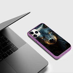 Чехол iPhone 11 Pro матовый Волк арт-портрет, цвет: 3D-фиолетовый — фото 2