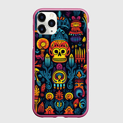 Чехол iPhone 11 Pro матовый Паттерн в мексиканском фолк-стиле, цвет: 3D-малиновый