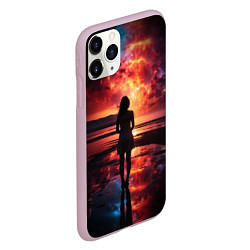 Чехол iPhone 11 Pro матовый Девушка на закате - космос, цвет: 3D-розовый — фото 2