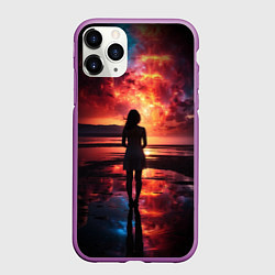 Чехол iPhone 11 Pro матовый Девушка на закате - космос, цвет: 3D-фиолетовый