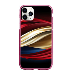 Чехол iPhone 11 Pro матовый Золотые и красные волны абстракции