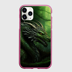 Чехол iPhone 11 Pro матовый Зеленый дракон символ 2024, цвет: 3D-малиновый