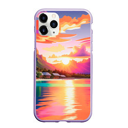 Чехол iPhone 11 Pro матовый Закат на острове Бора Бора, цвет: 3D-светло-сиреневый