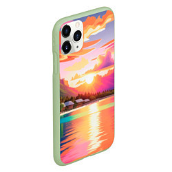 Чехол iPhone 11 Pro матовый Закат на острове Бора Бора, цвет: 3D-салатовый — фото 2