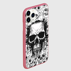 Чехол iPhone 11 Pro матовый Череп в стиле гранж на фоне узора, цвет: 3D-малиновый — фото 2