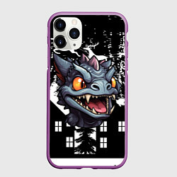 Чехол iPhone 11 Pro матовый Злой дракон на черном фоне, цвет: 3D-фиолетовый