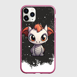 Чехол iPhone 11 Pro матовый Белый дракоша 2024, цвет: 3D-малиновый