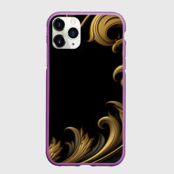 Чехол iPhone 11 Pro матовый Золотой узор в виде пера, цвет: 3D-фиолетовый