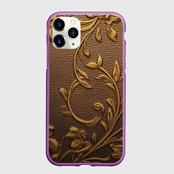 Чехол iPhone 11 Pro матовый Золотые объемные узоры абстракт, цвет: 3D-фиолетовый